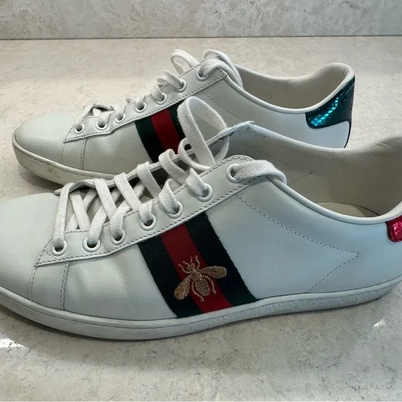 White Sneakers with Red and Green Stripes